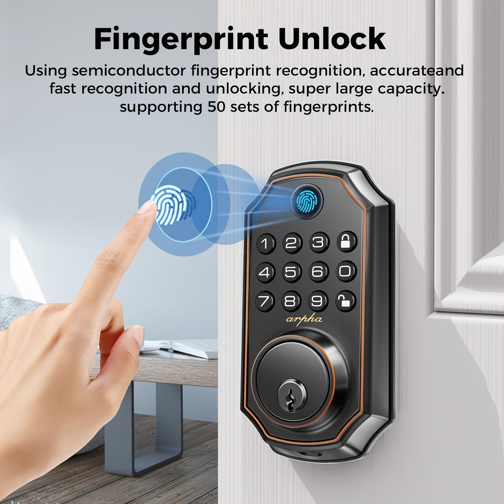 keyless smart door lock fingerprint handle   door