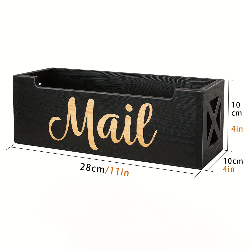 wooden mail holder storage organizer box rustic brown wood