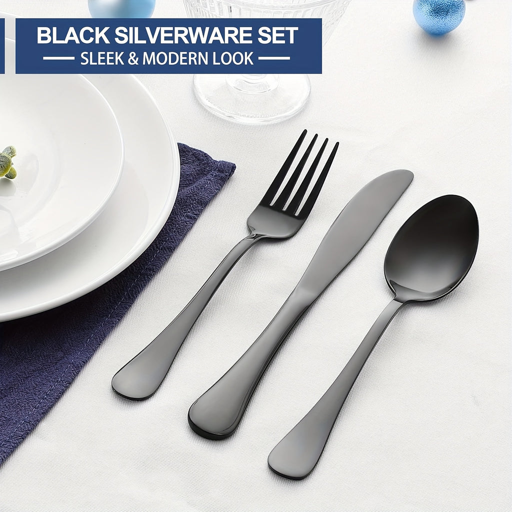 24 48pcs black silverware set steak knives service 4 8