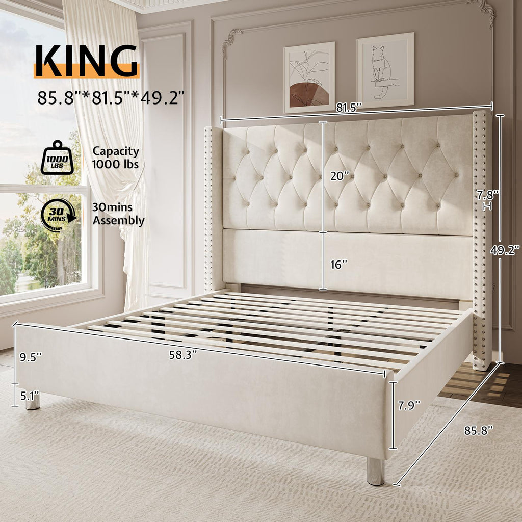 upholstered platform bed frame 50 inch velvet