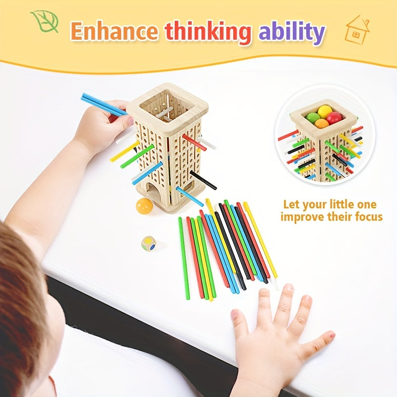 childrens wooden stick   1 dice 4 colored balls 30