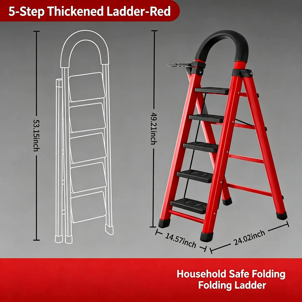 6/5/4/3 step ladder with anti-slip pedal - folding step stool with tool tray, 500lbs portable steel ladder for  , for home kitchen library office (6/5/4/3 steps) - vsyakui | High-quality & Affordable | Temu