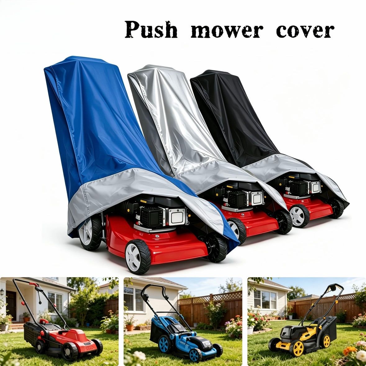 a lawn mower cover designed outdoor storage   in a