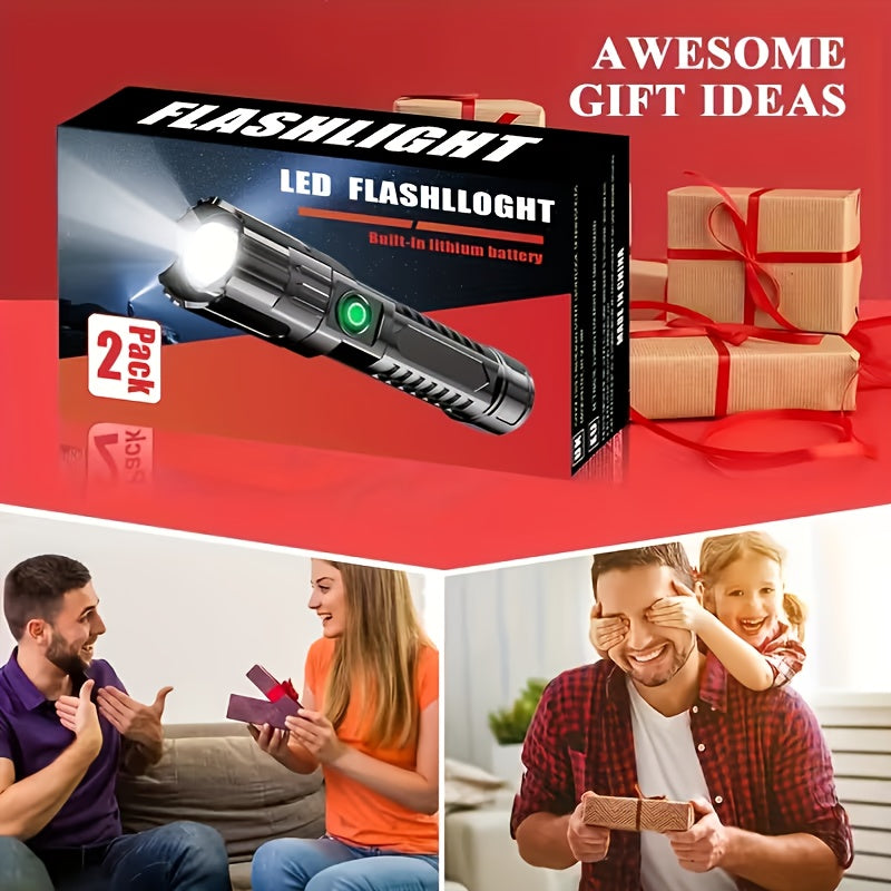 2pcs high powered zoom flashlights outdoor multifunctional