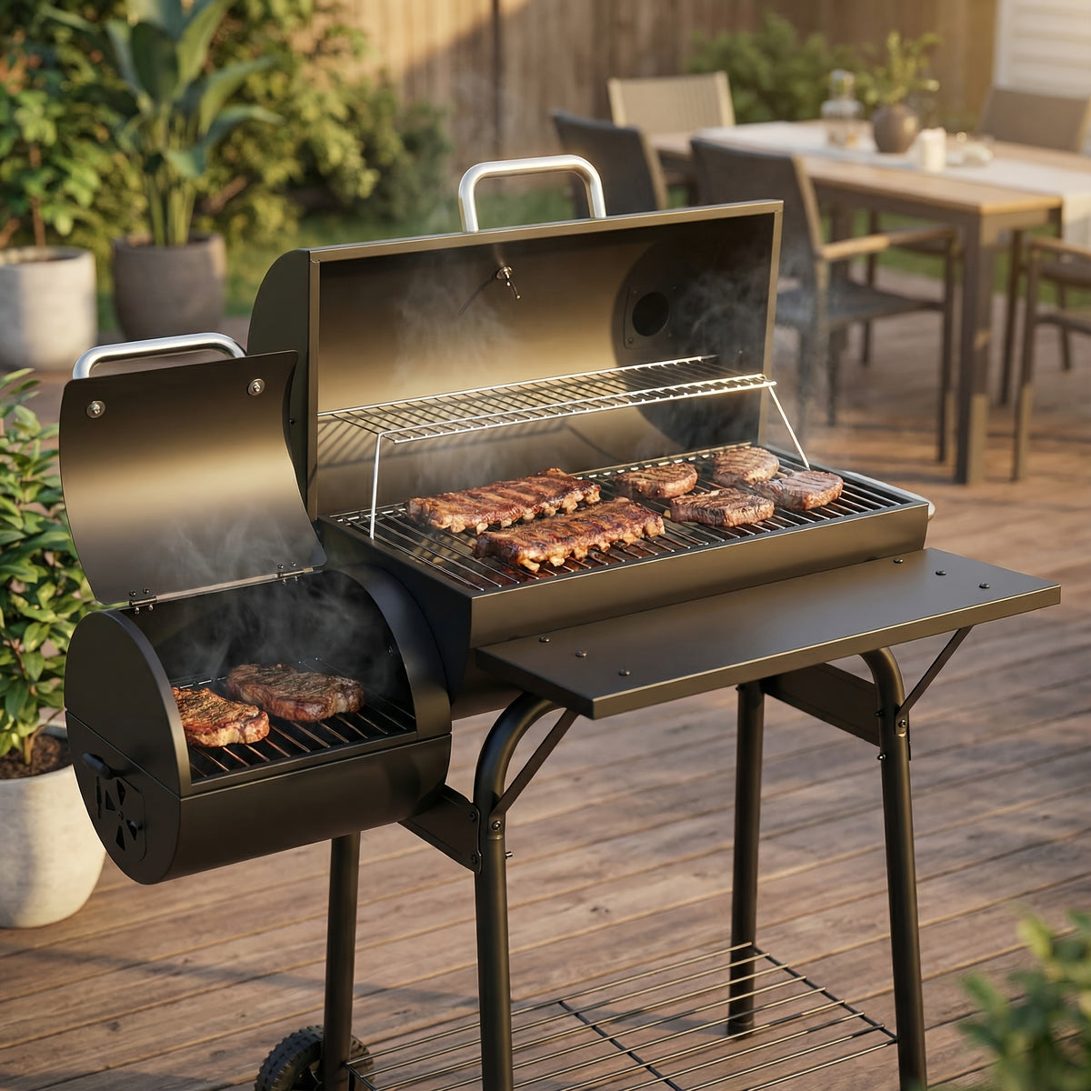 charcoal grill offset   outdoor bbq   side fire