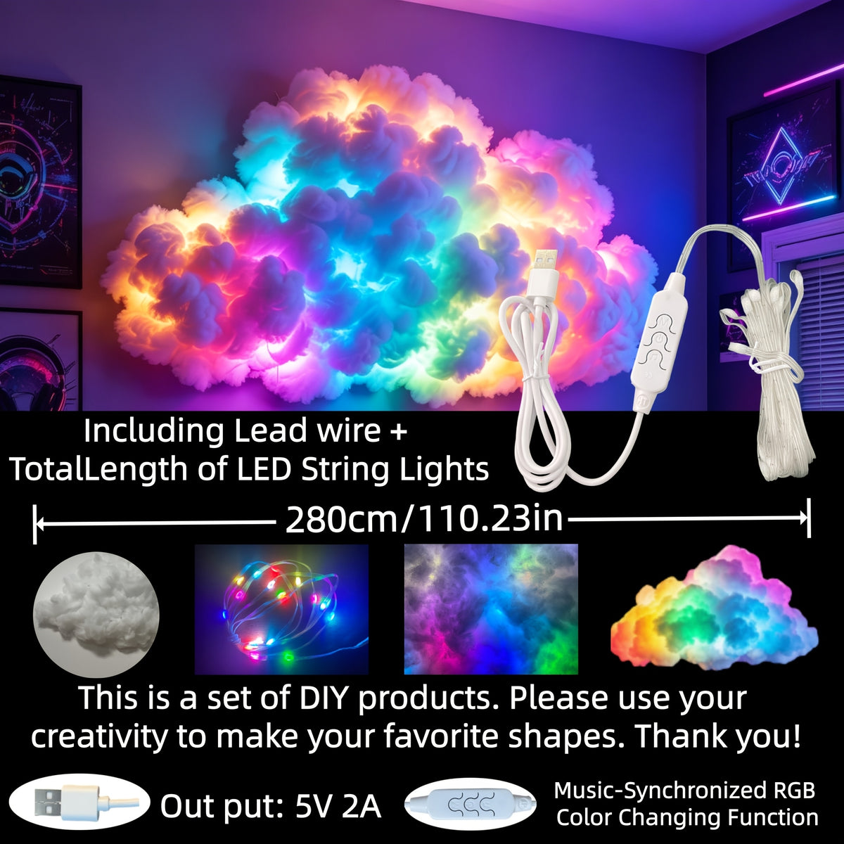 rgb fantasy thundercloud light smart light supports music