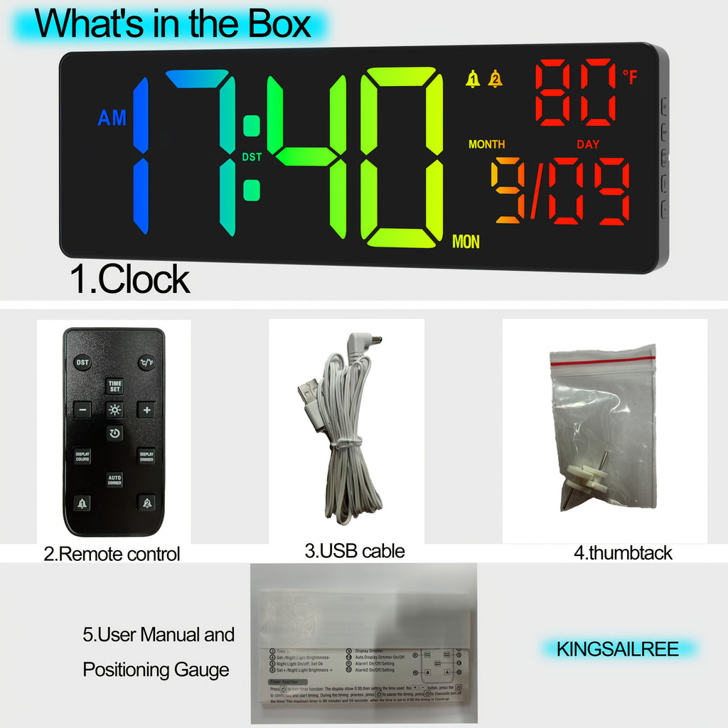 1pc 16 3 inch multifunctional large digital wall clock 7 rgb