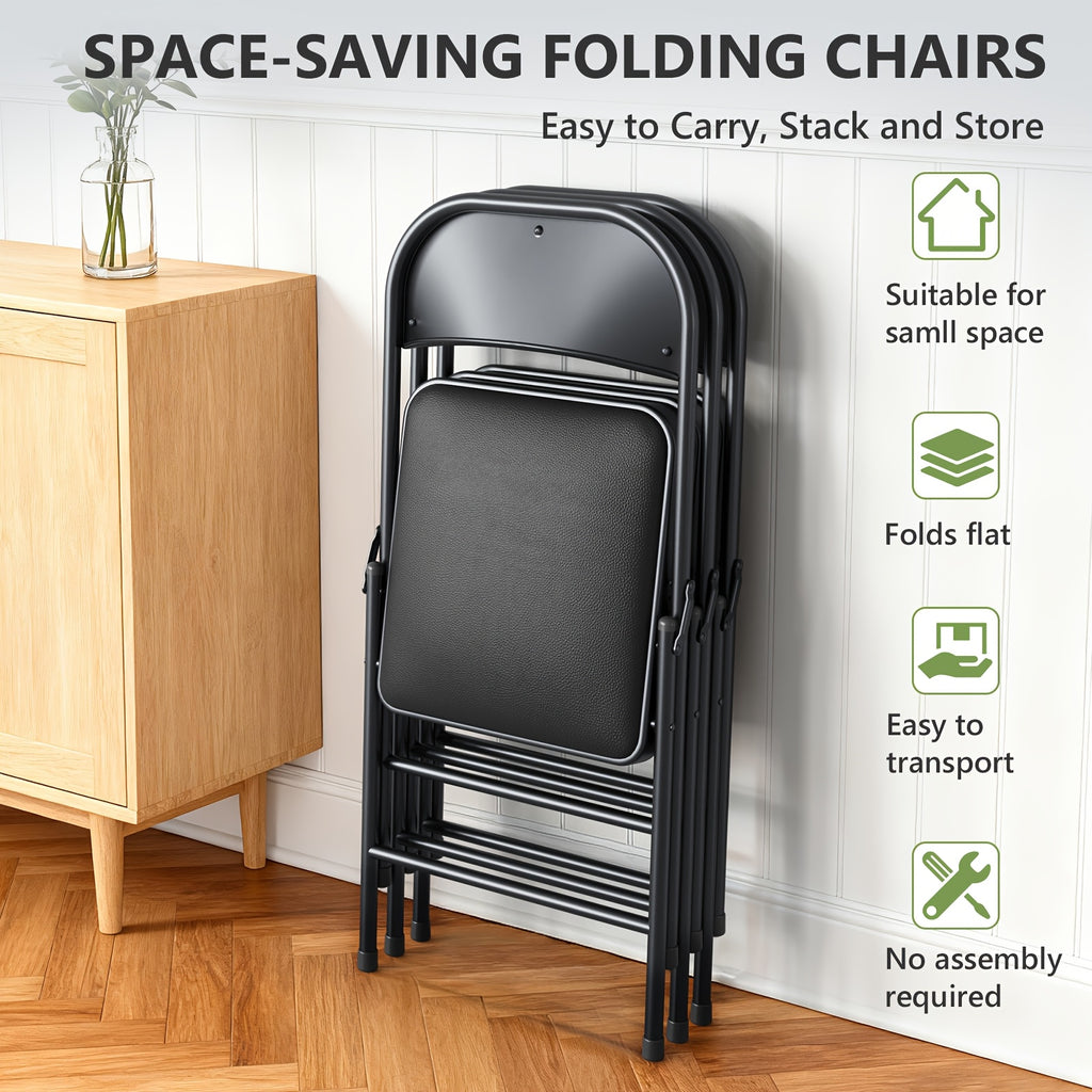 4 pack heavy duty black folding chairs padded seats portable