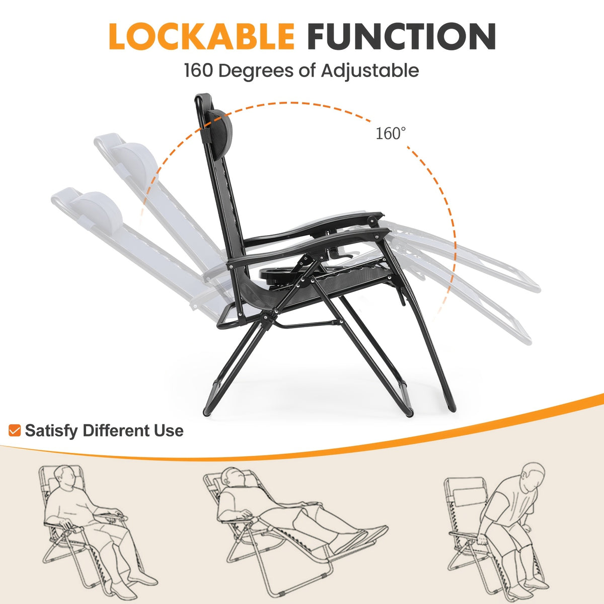 2pcs zero gravity patio recliner folding lounge adjustable