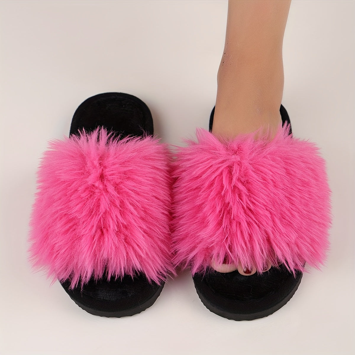 autumn winter long pile one toe open slippers women plush