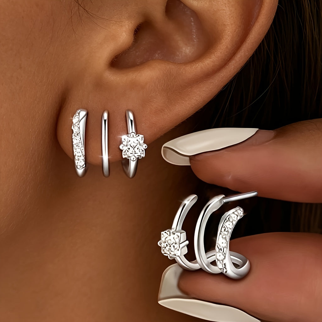 a pair high quality 304 stainless steel triple arc earrings