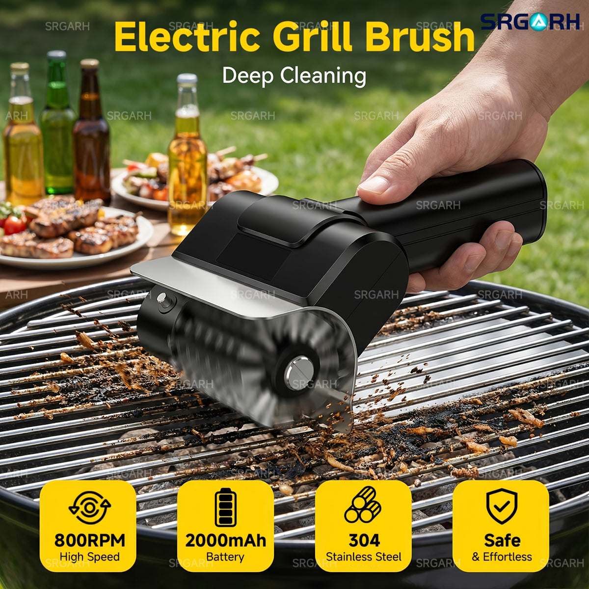 cordless electric grill brush 800 rpm rotating grill cleaner