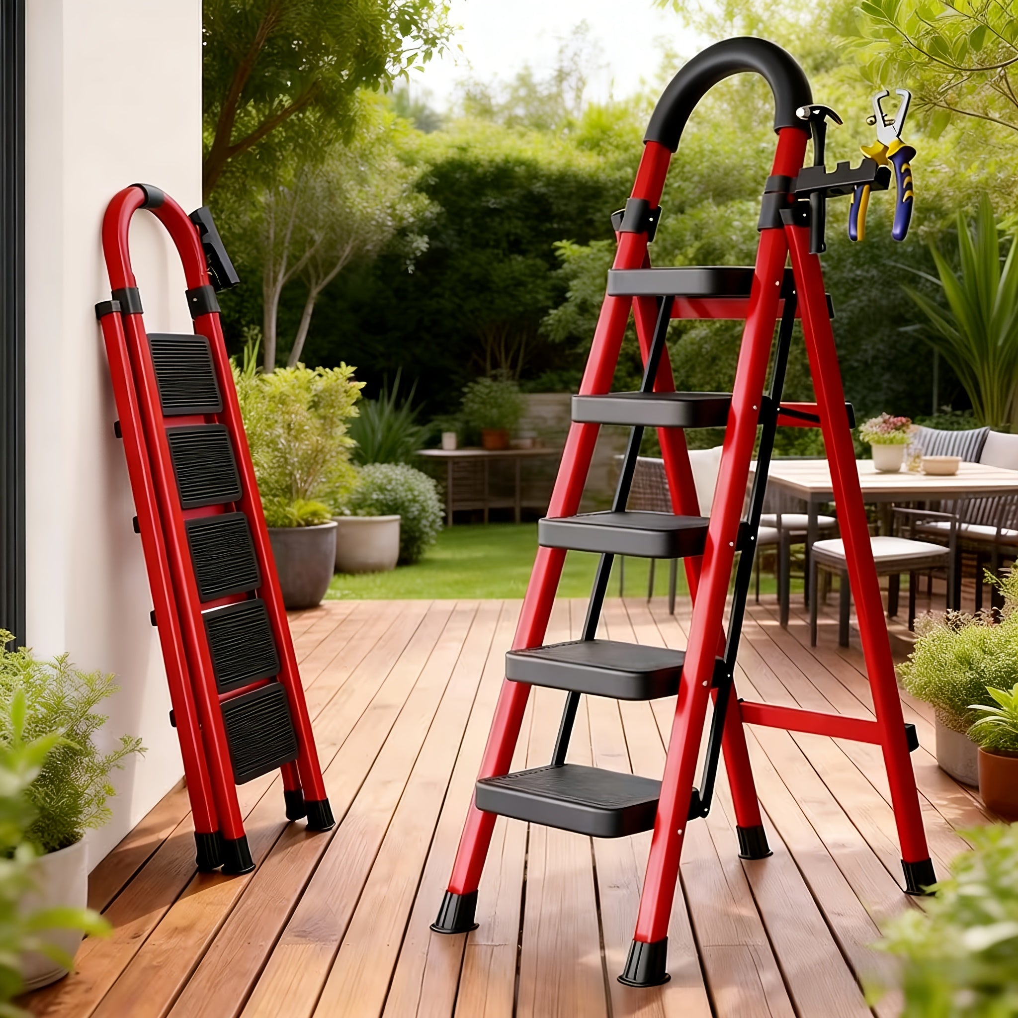 500lbs load bearing folding ladder heavy duty steel step