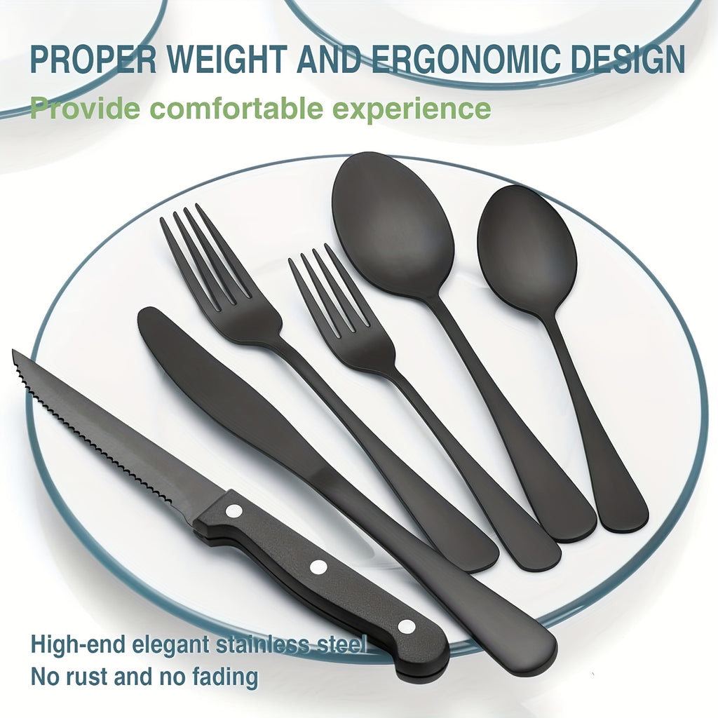 24 48pcs black silverware set steak knives service 4 8