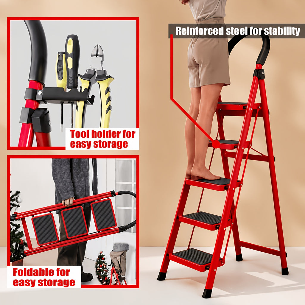 500lbs load bearing folding ladder heavy duty steel step