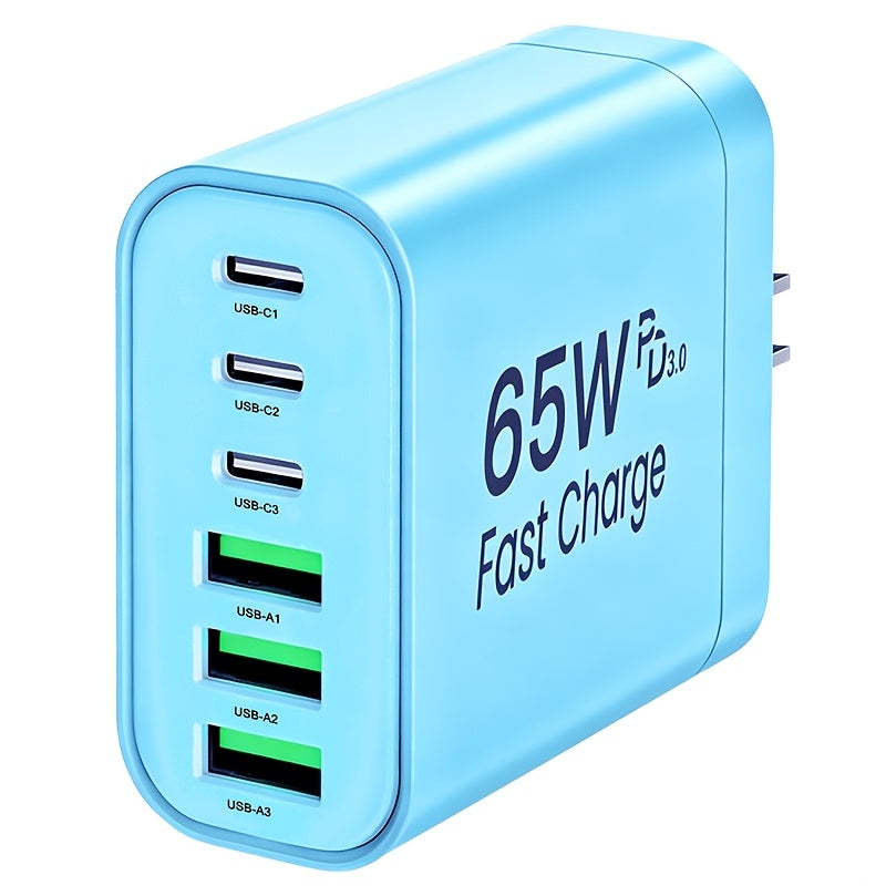 65w 6 port type c type a multi port charger home wall
