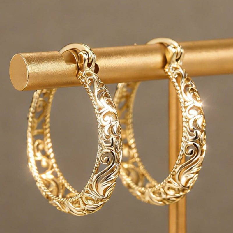 1 pair elegant sparkling hollow pattern hoop earrings women