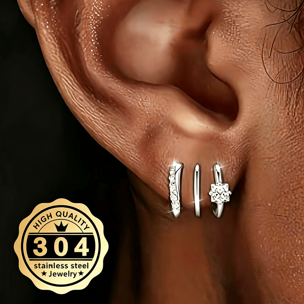 a pair high quality 304 stainless steel triple arc earrings