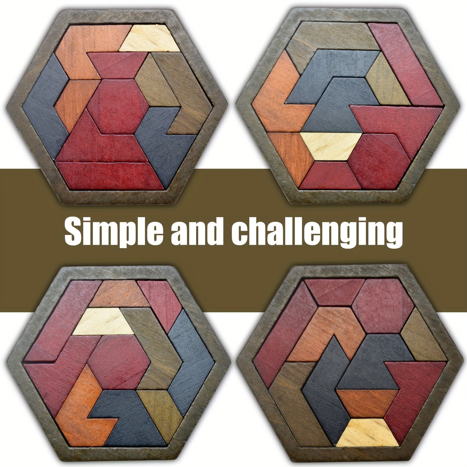 1 set hexagon tangram puzzle wooden puzzle toys challenging