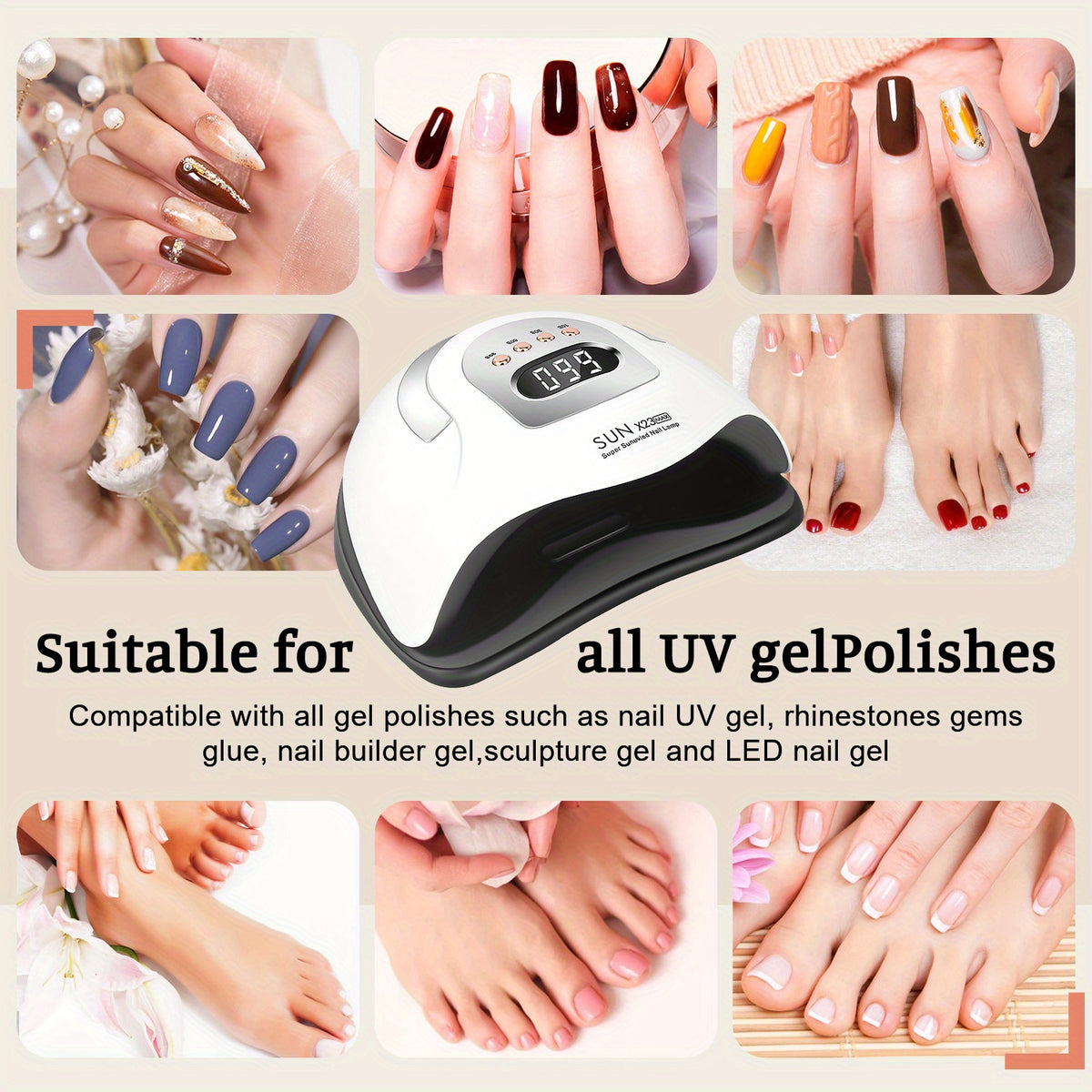 380w led nail lamp 4 timer setting portable