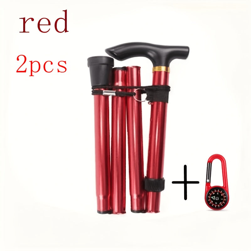 2pcs rubber pointed foldable hiking poles adjustable height