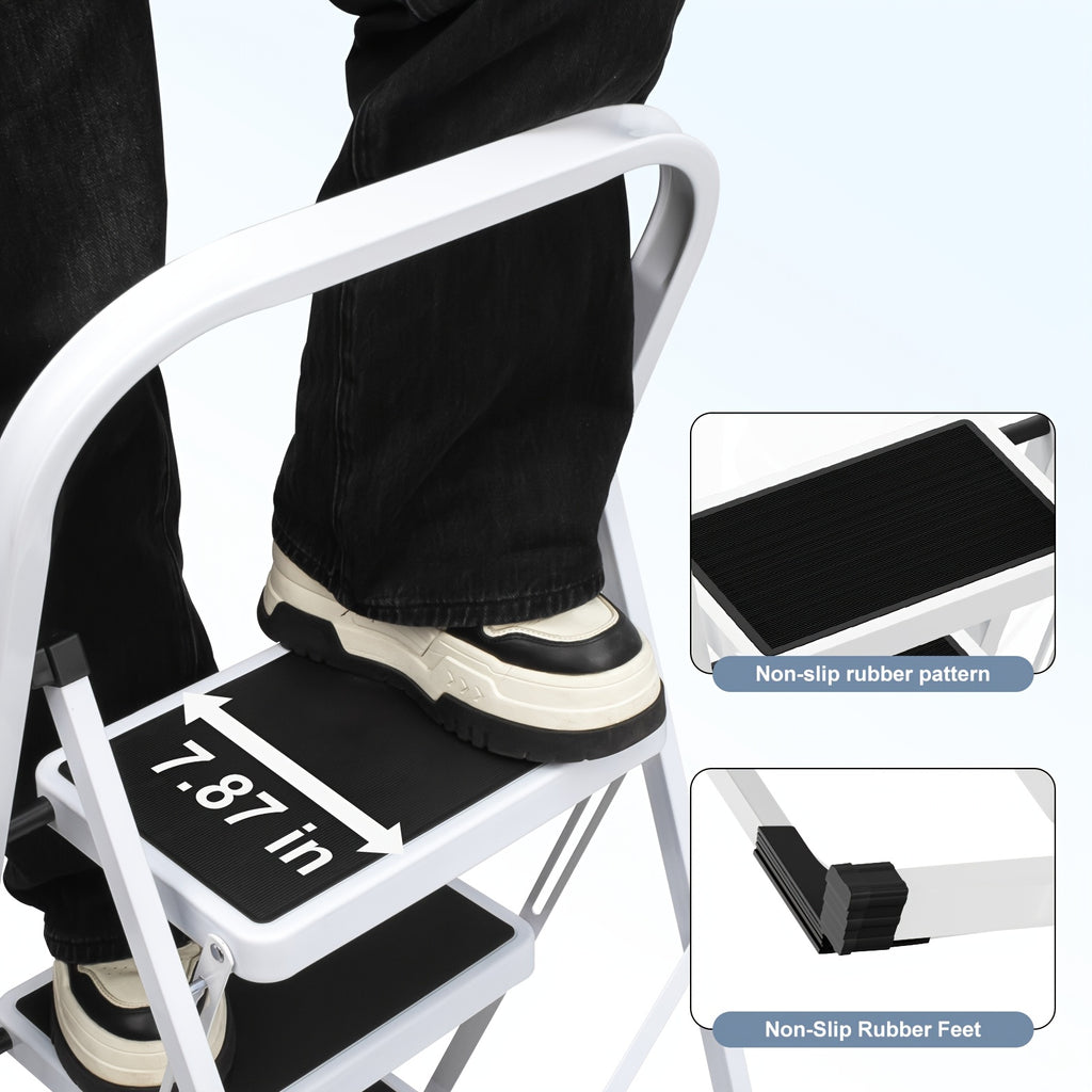 3 step ladder folding step stool wide anti slip pedal 500lbs
