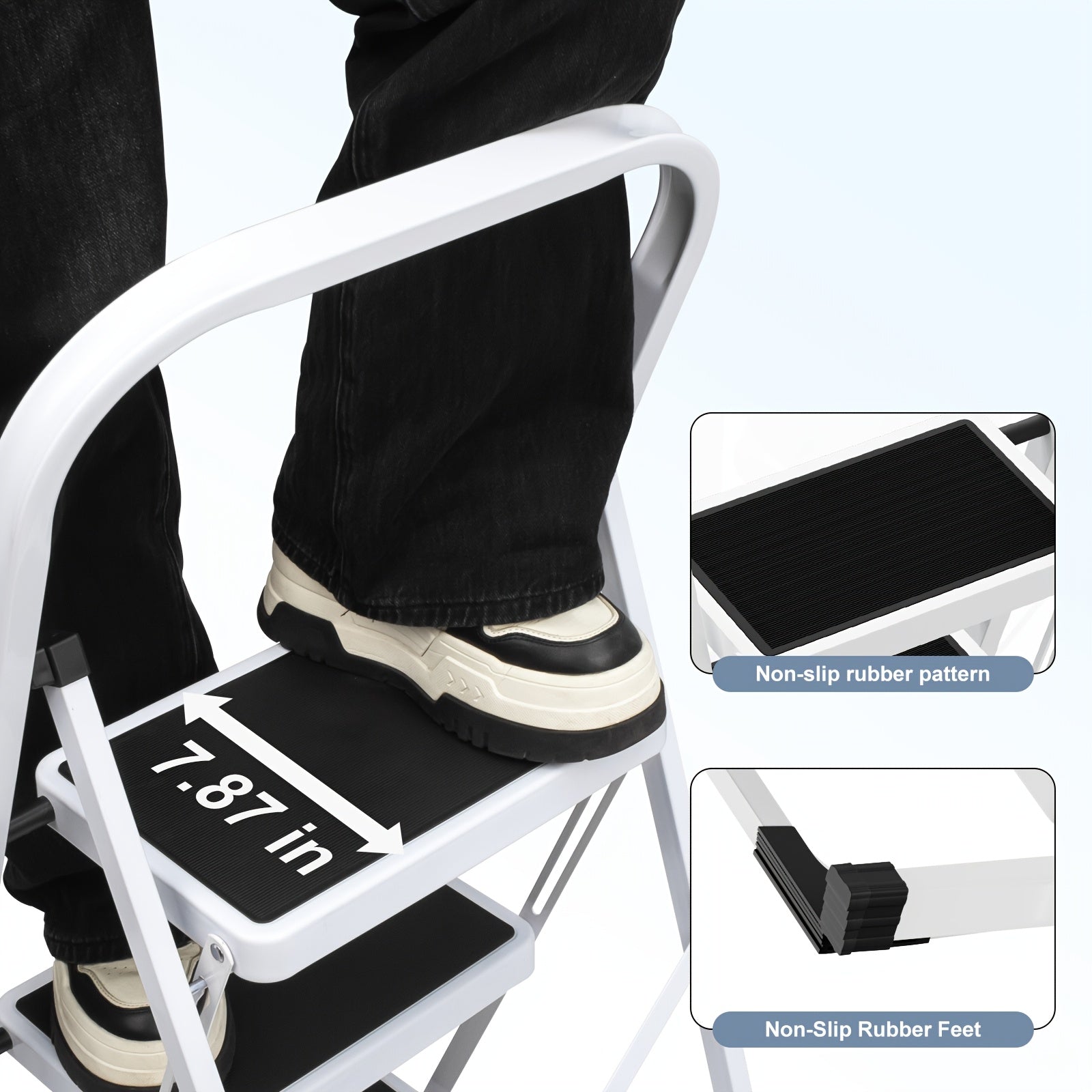 3 step ladder folding step stool wide anti slip pedal 500lbs