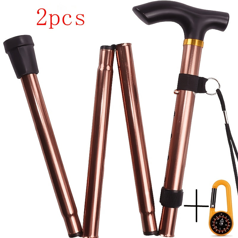 2pcs rubber pointed foldable hiking poles adjustable height