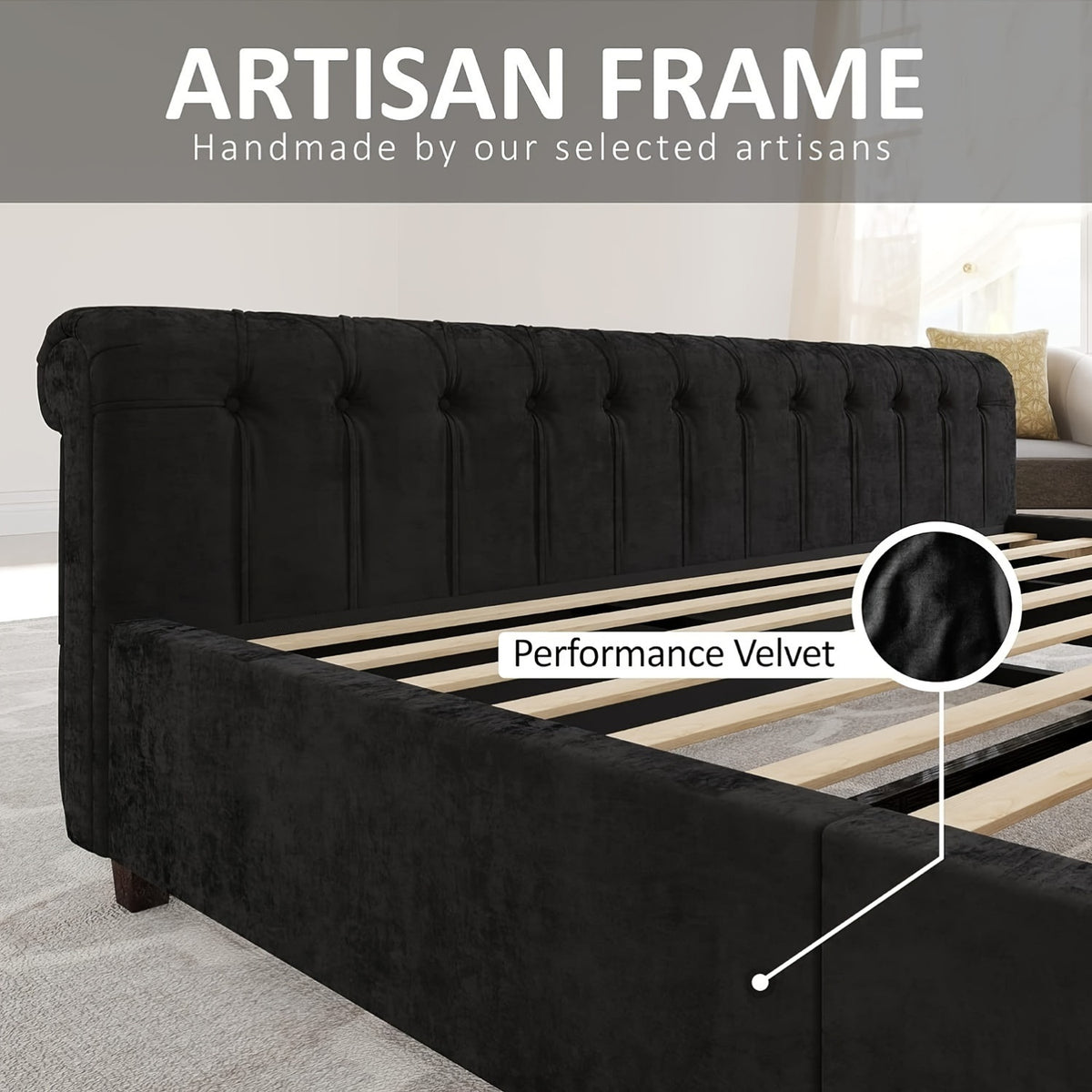 chenille upholstered platform bed frame scroll wingback