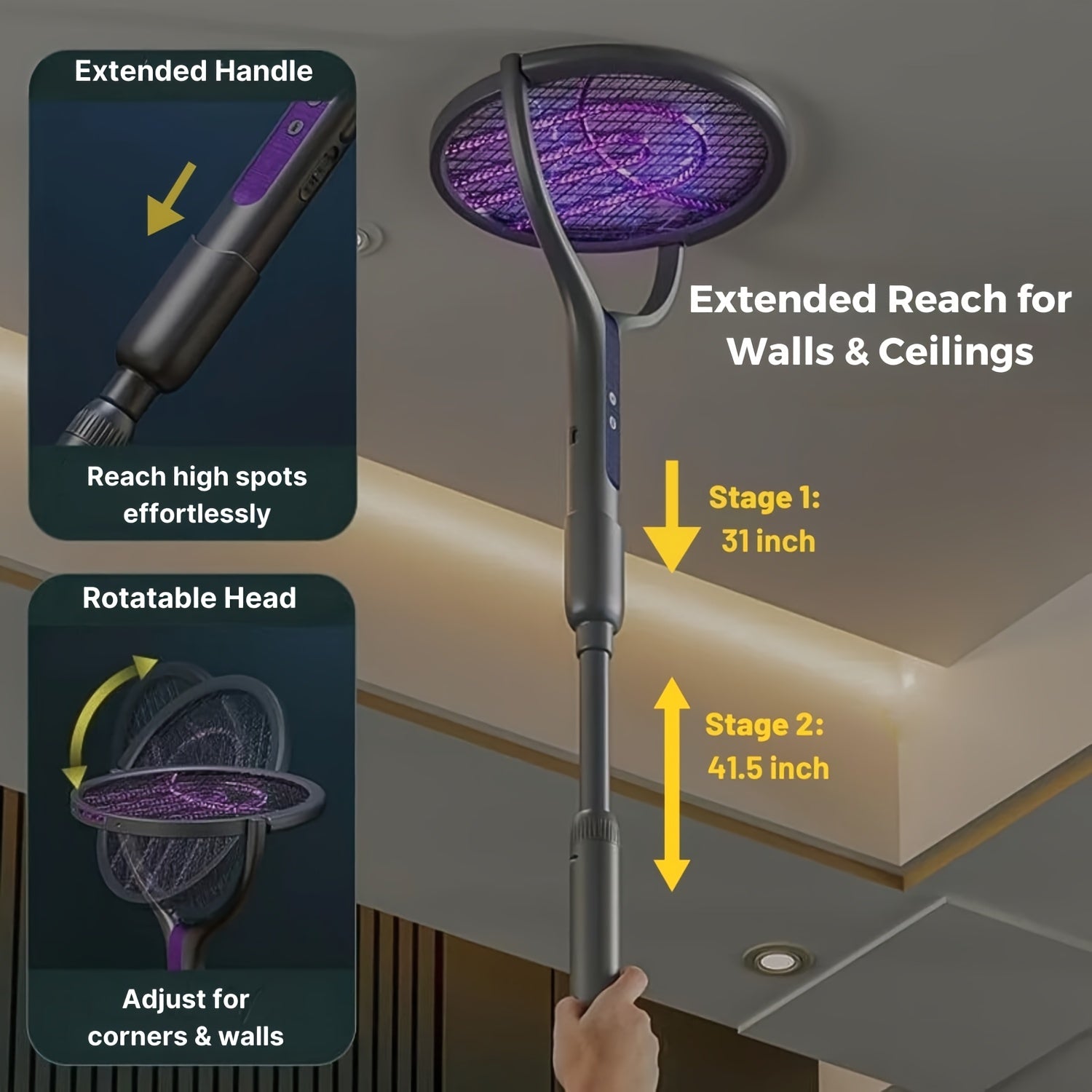 new arrival retractable extended electric fly swatter racket
