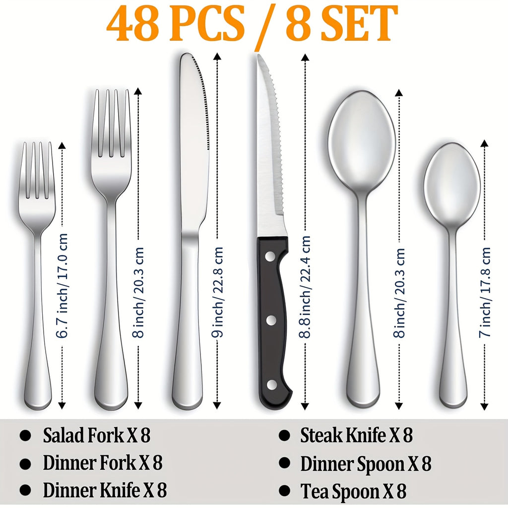 24 48pcs black silverware set steak knives service 4 8