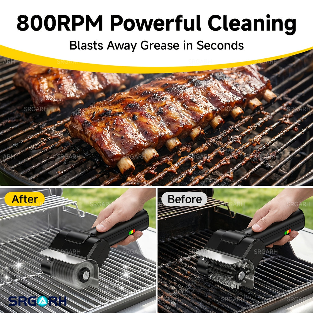 cordless electric grill brush 800 rpm rotating grill cleaner