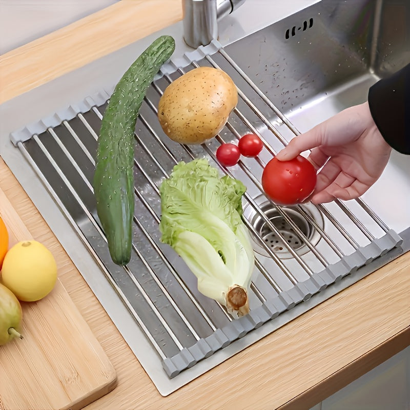 1pc deluxe roll stainless steel dish drying rack space