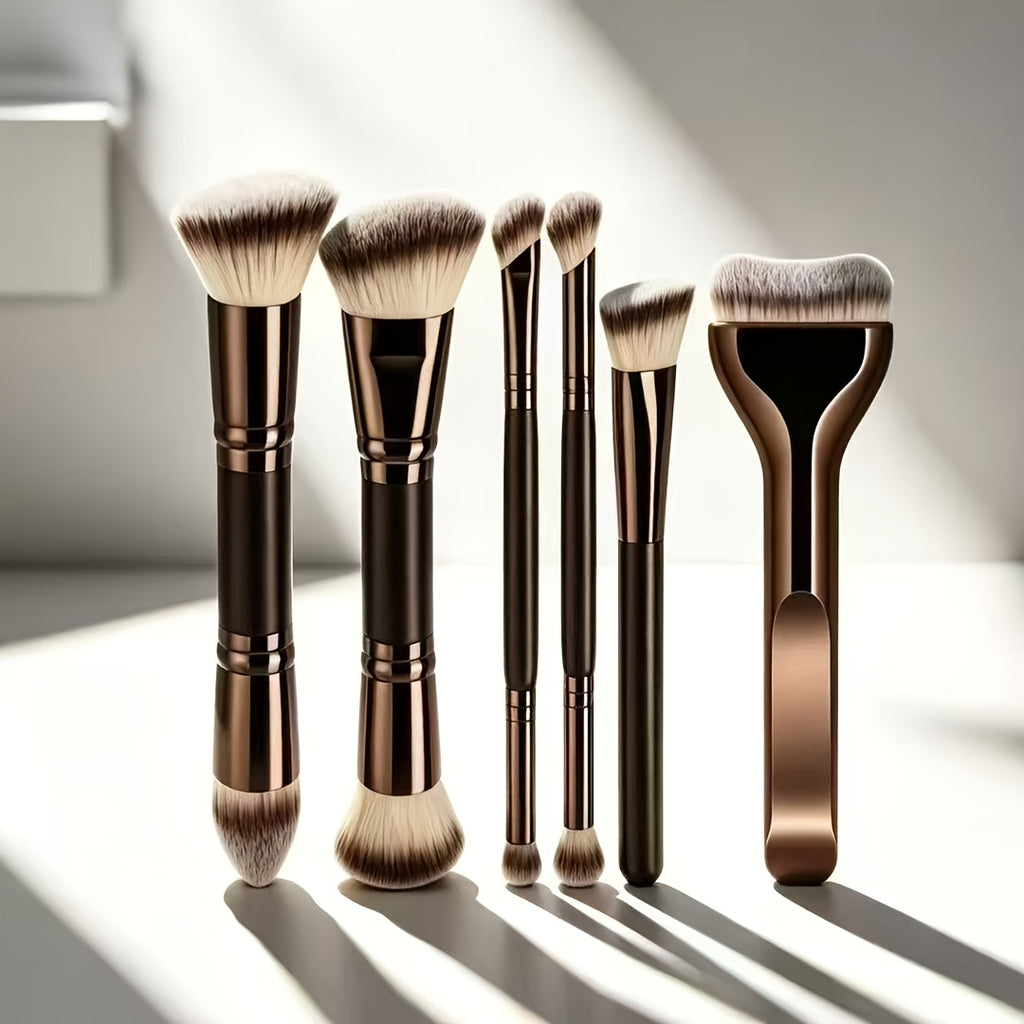 6pcs double ended makeup brush set tongue brush cushion head