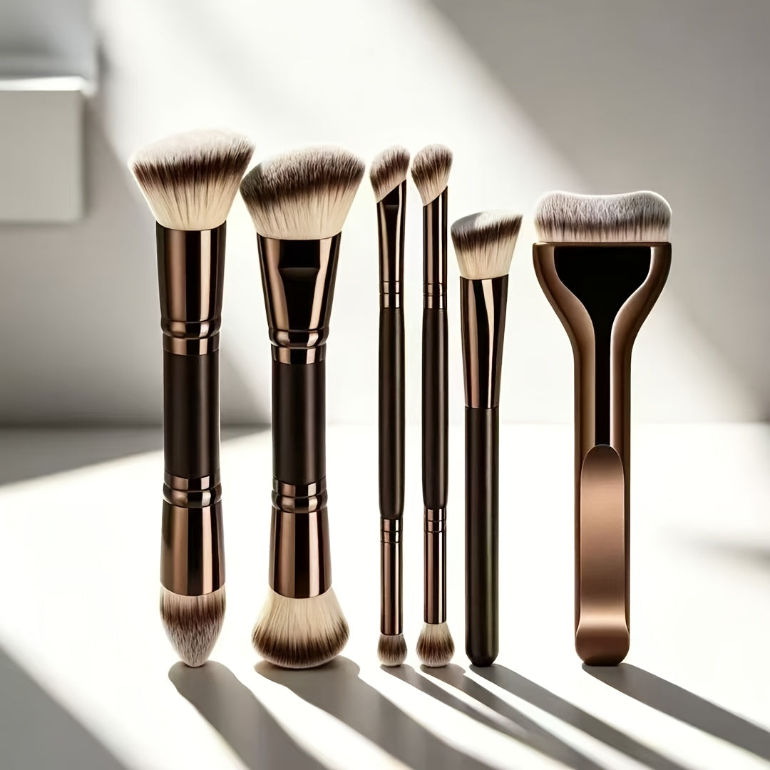 6pcs double ended makeup brush set tongue brush cushion head