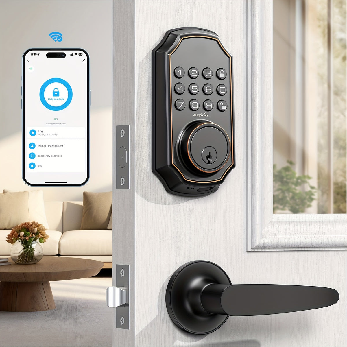 keyless smart door lock fingerprint handle   door