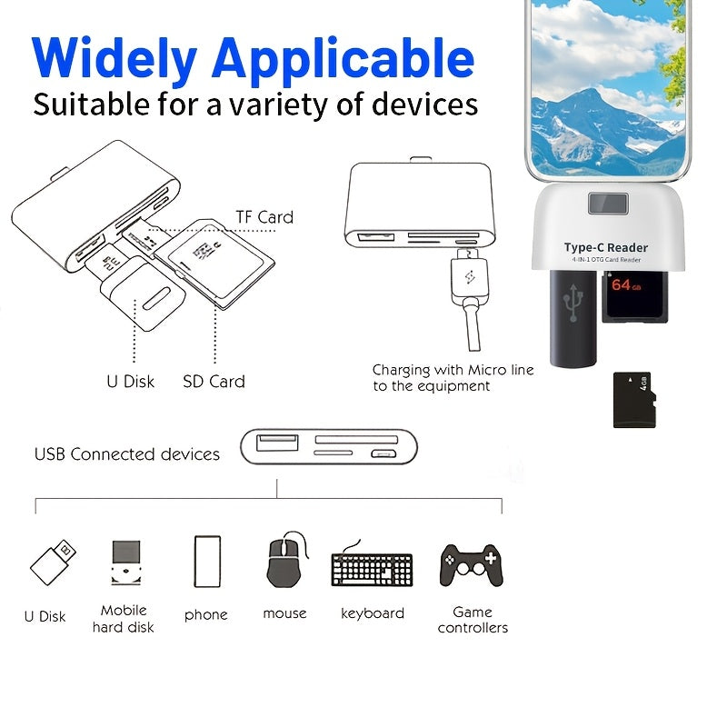 otg card reader usb c 4 in 1 sd tf reader writer portable