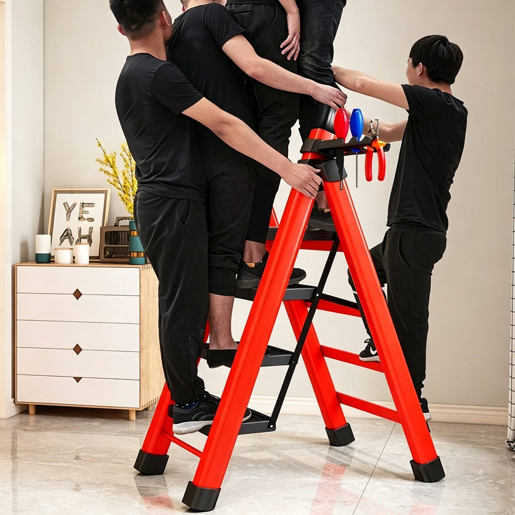 6/5/4/3 step ladder with anti-slip pedal - folding step stool with tool tray, 500lbs portable steel ladder for  , for home kitchen library office (6/5/4/3 steps) - vsyakui | High-quality & Affordable | Temu