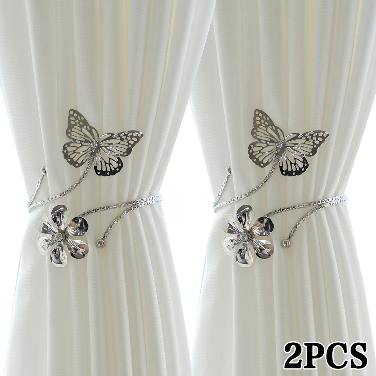 2pcs modern golden silvery   floral metal curtain
