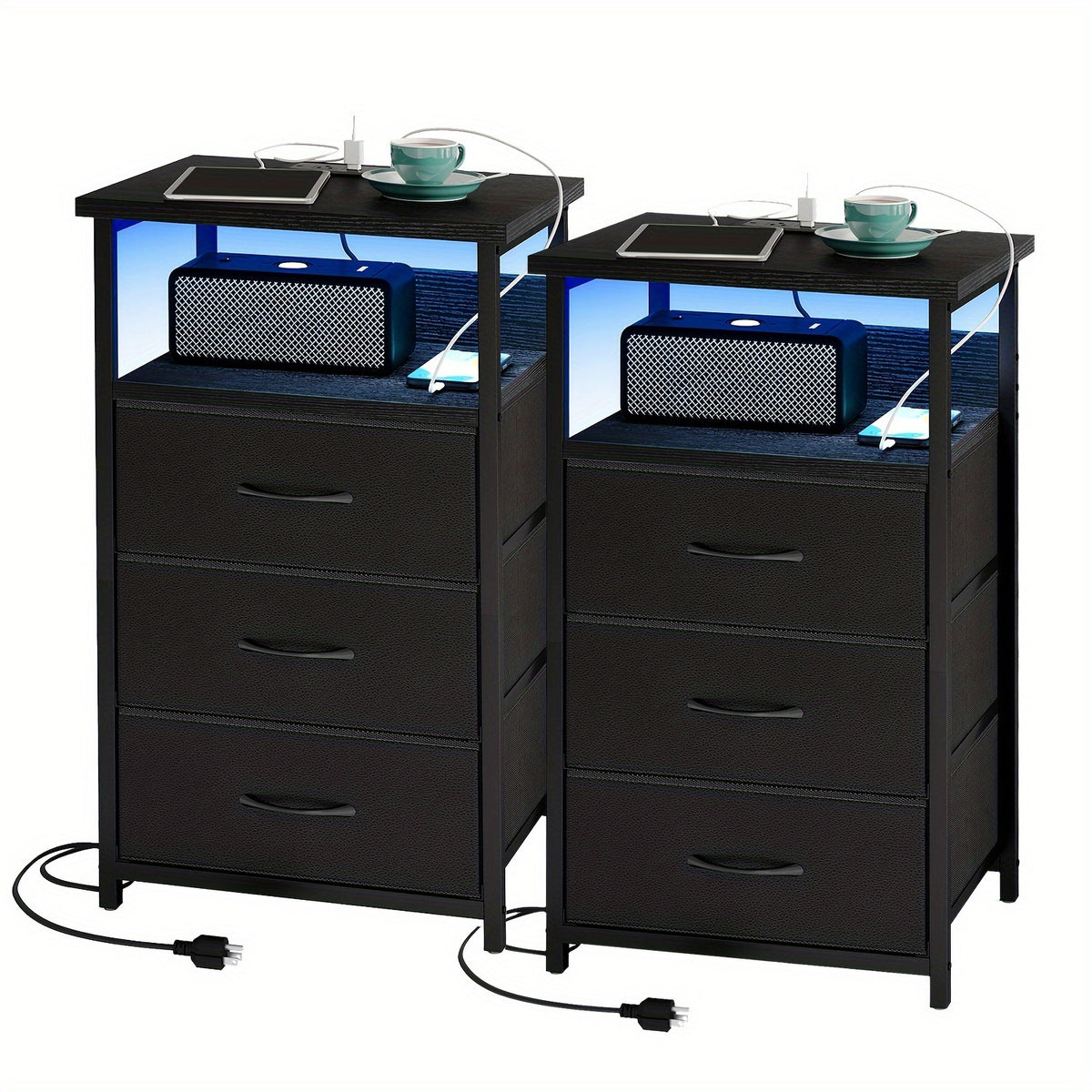 1 2pcs night stand display stand 1 2 3 4 drawers led