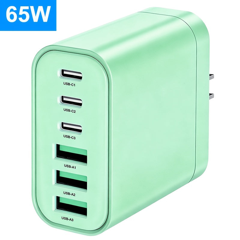 65w 6 port type c type a multi port charger home wall
