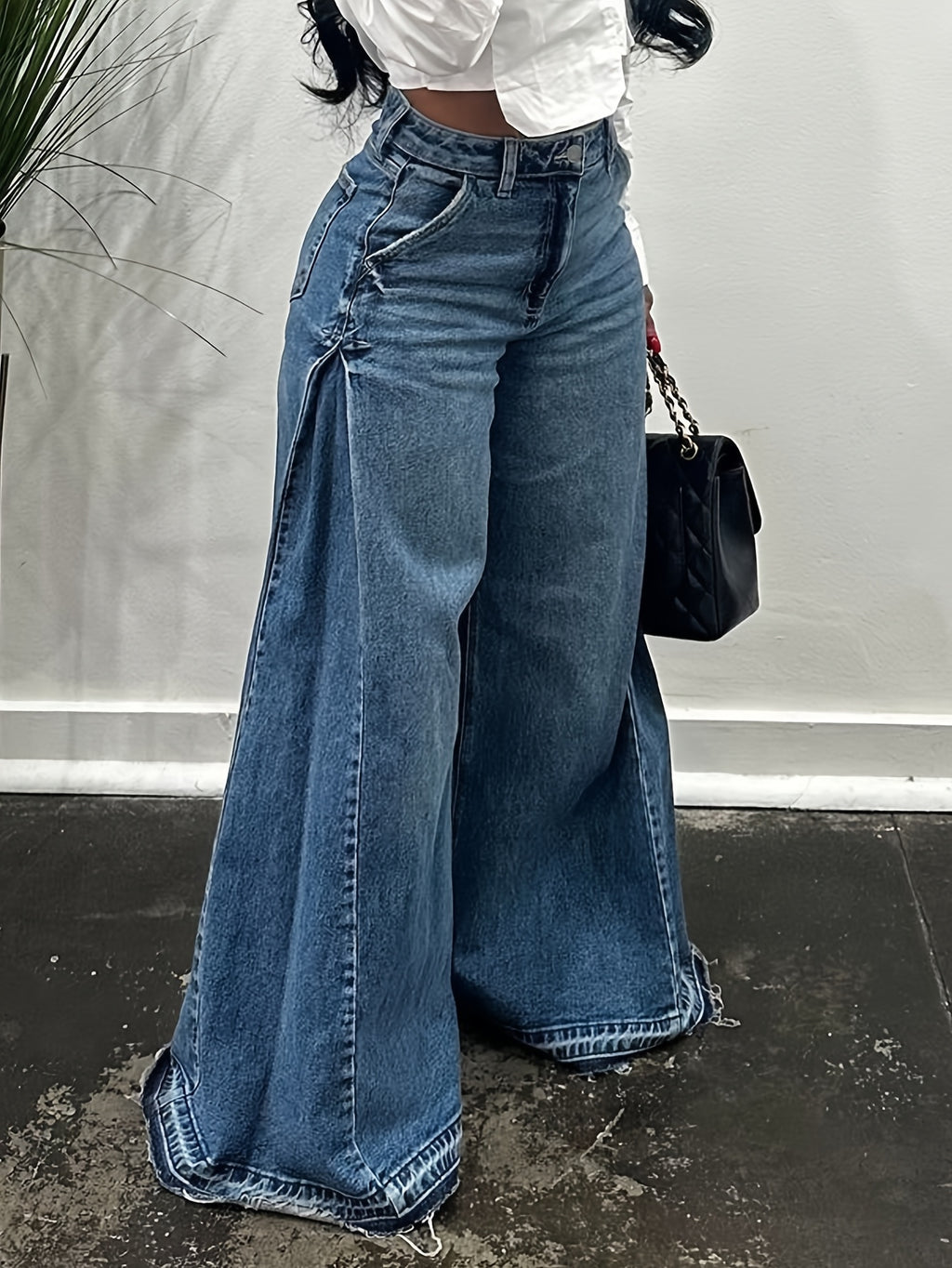 womens wide leg jeans high waisted flared denim pants baggy