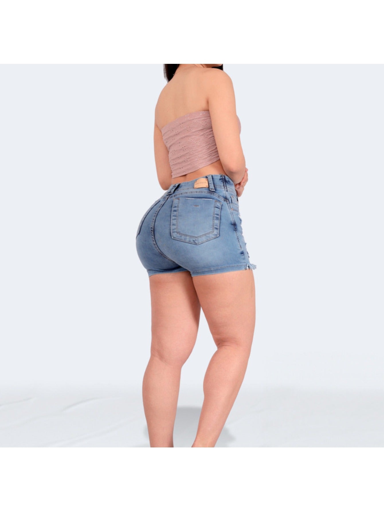 waisted stretch washed ripped denim shorts women