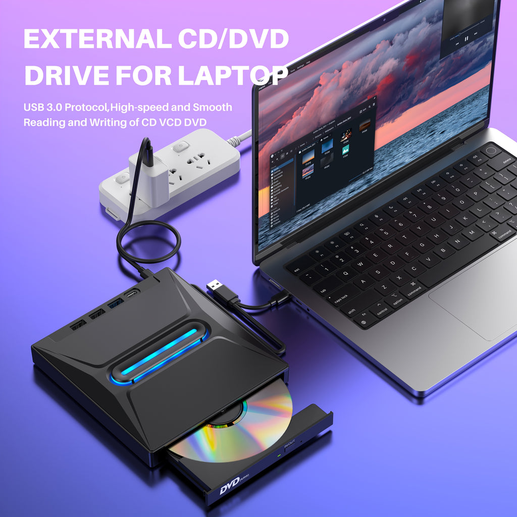 new 8 in 1 luminous external cd dvd drive usb 3 0 type c