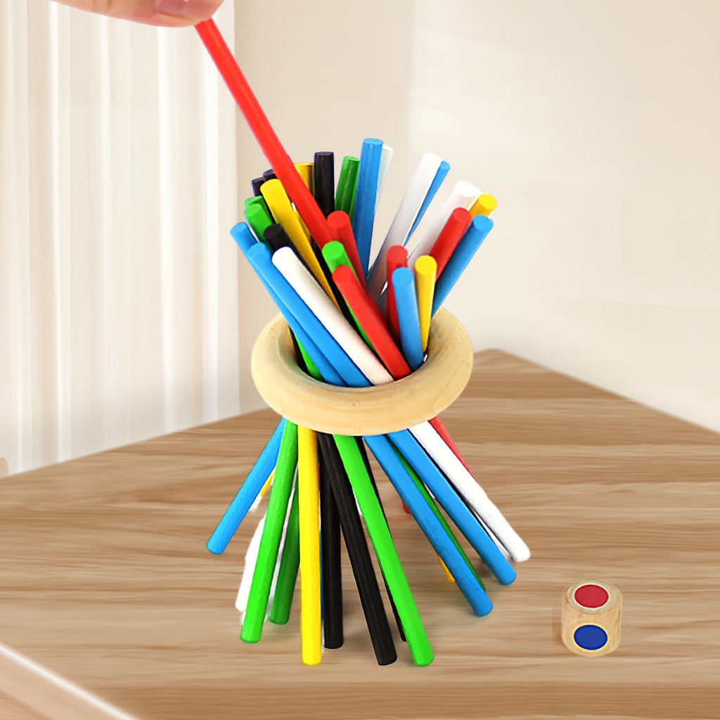 childrens wooden stick   1 dice 4 colored balls 30