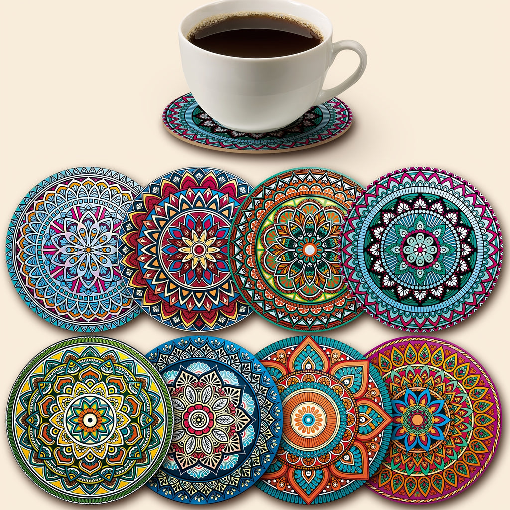 8pcs mandala coasters wooden coaster set essential holiday