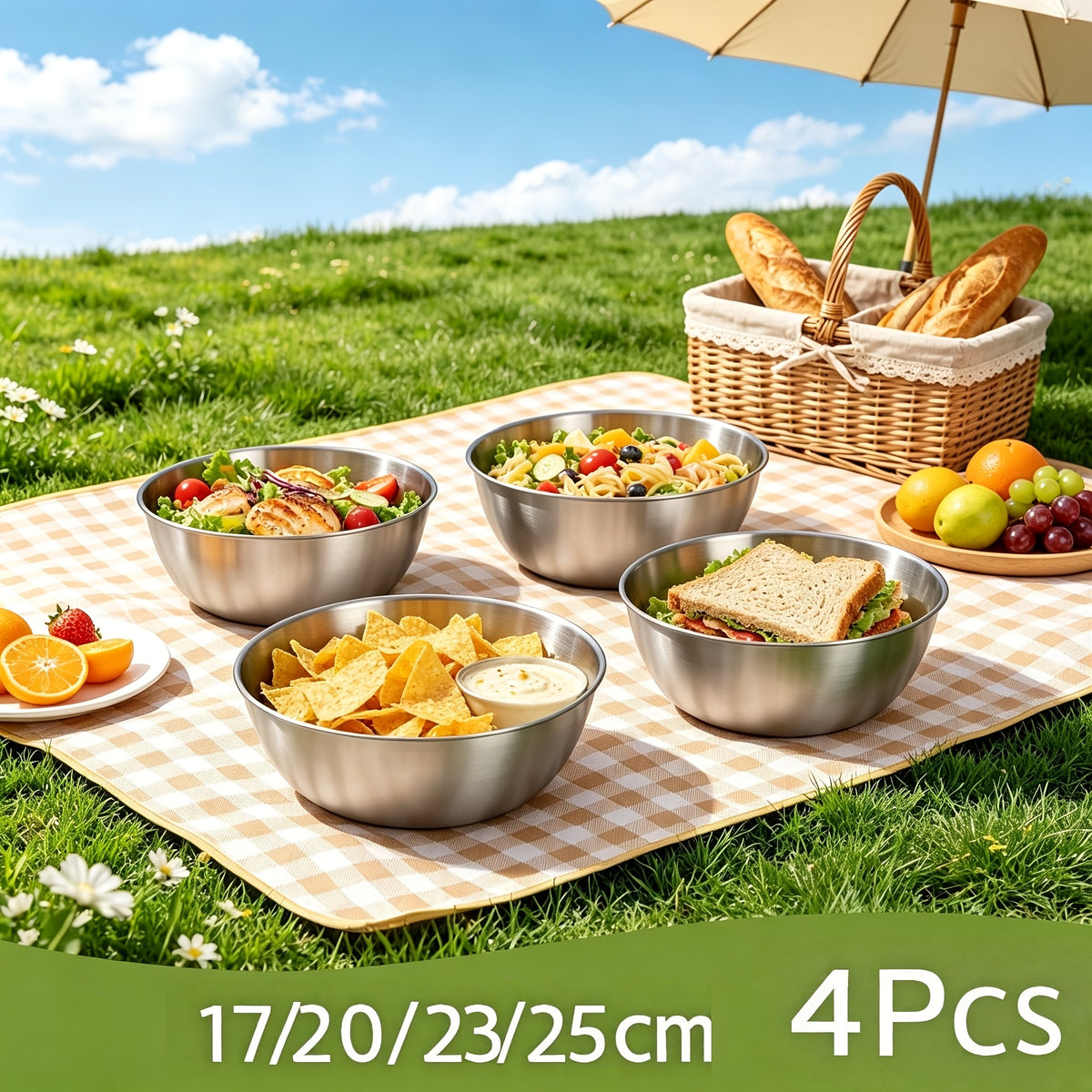 4pcs 17 20 23 25cm multifunctional kitchen stainless steel