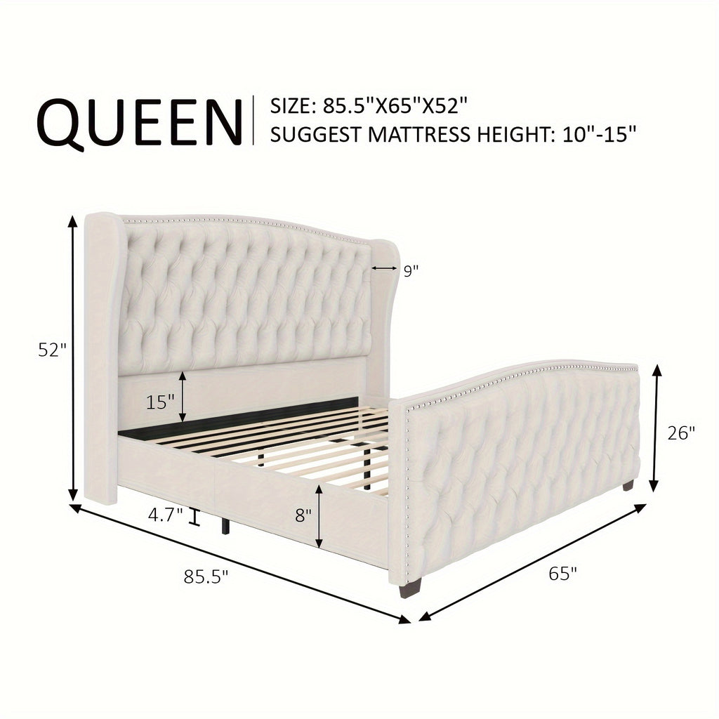 platform bed frame velvet upholstered bed deep button tufted
