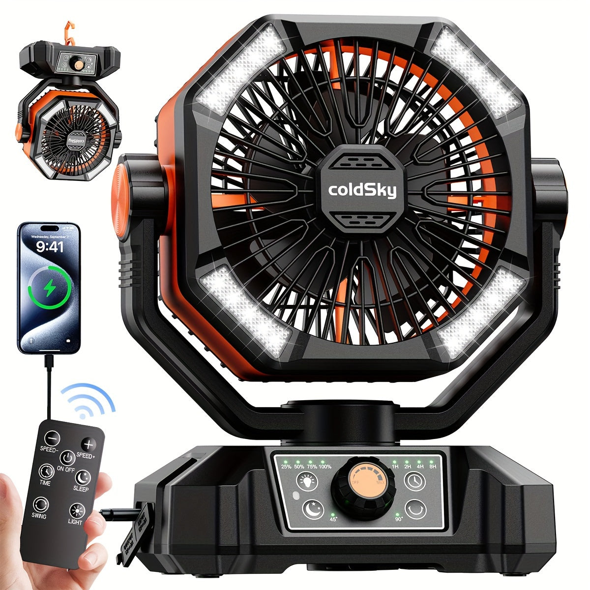 20000mah battery powered camping fan dual motor 8 speed