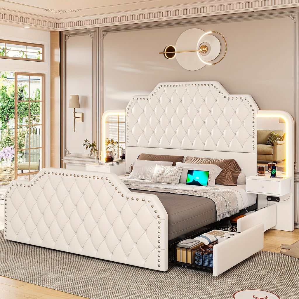 queen size bed frame 2 nightstands mirror modern platform